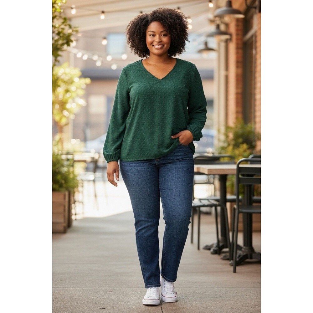J.Crew Women's Green Clip Dot V-Neck Long Sleeve Blouse - Size XXL - NWT